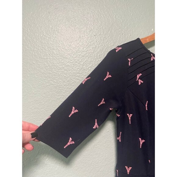 Unique Vintage Women's Pink and Navy Paris Eiffel Tower Dress Size Large - Picture 3 of 8